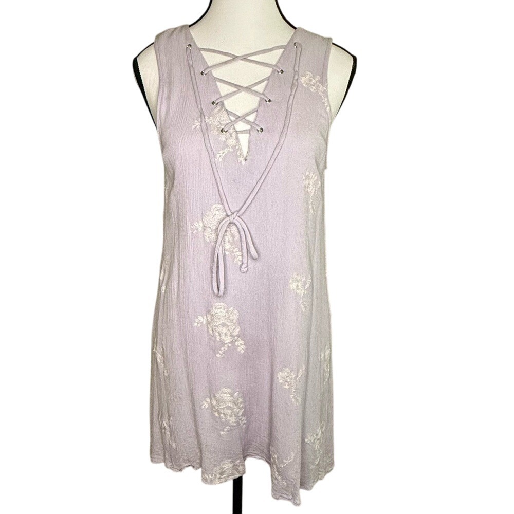 Altar'd State Lilac Lace-Up Embroidered Floral‎ Sleeveless Dress Size Medium